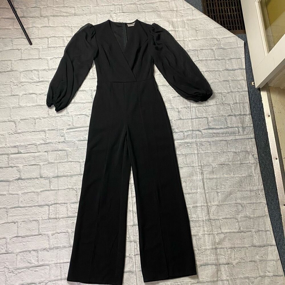 Premier Amour women 2 one piece jumpsuit w/sheer elastic cuff sleeves black